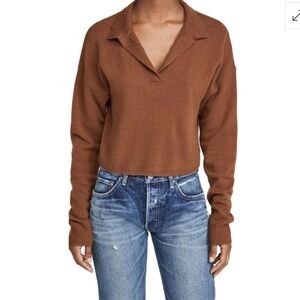 Reformation 100% Cashmere Cropped Polo Sweater Brown Size XS B24